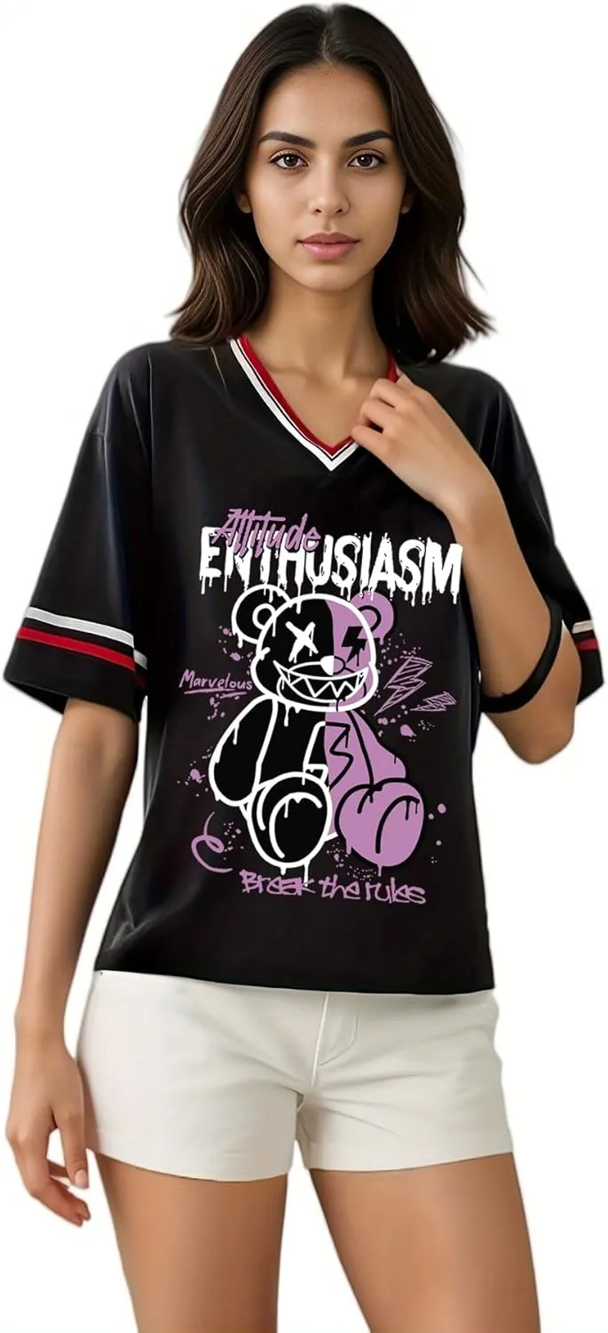 Women's Y2k Harajuku Fashion Korean Graphic T-Shirt Summer Kawaii Bear Goth Casual Tops
