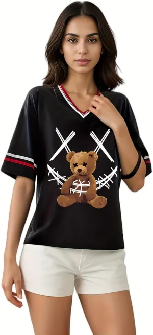 Women's Y2k Harajuku Fashion Korean Graphic T-Shirt Summer Kawaii Bear Goth Casual Tops