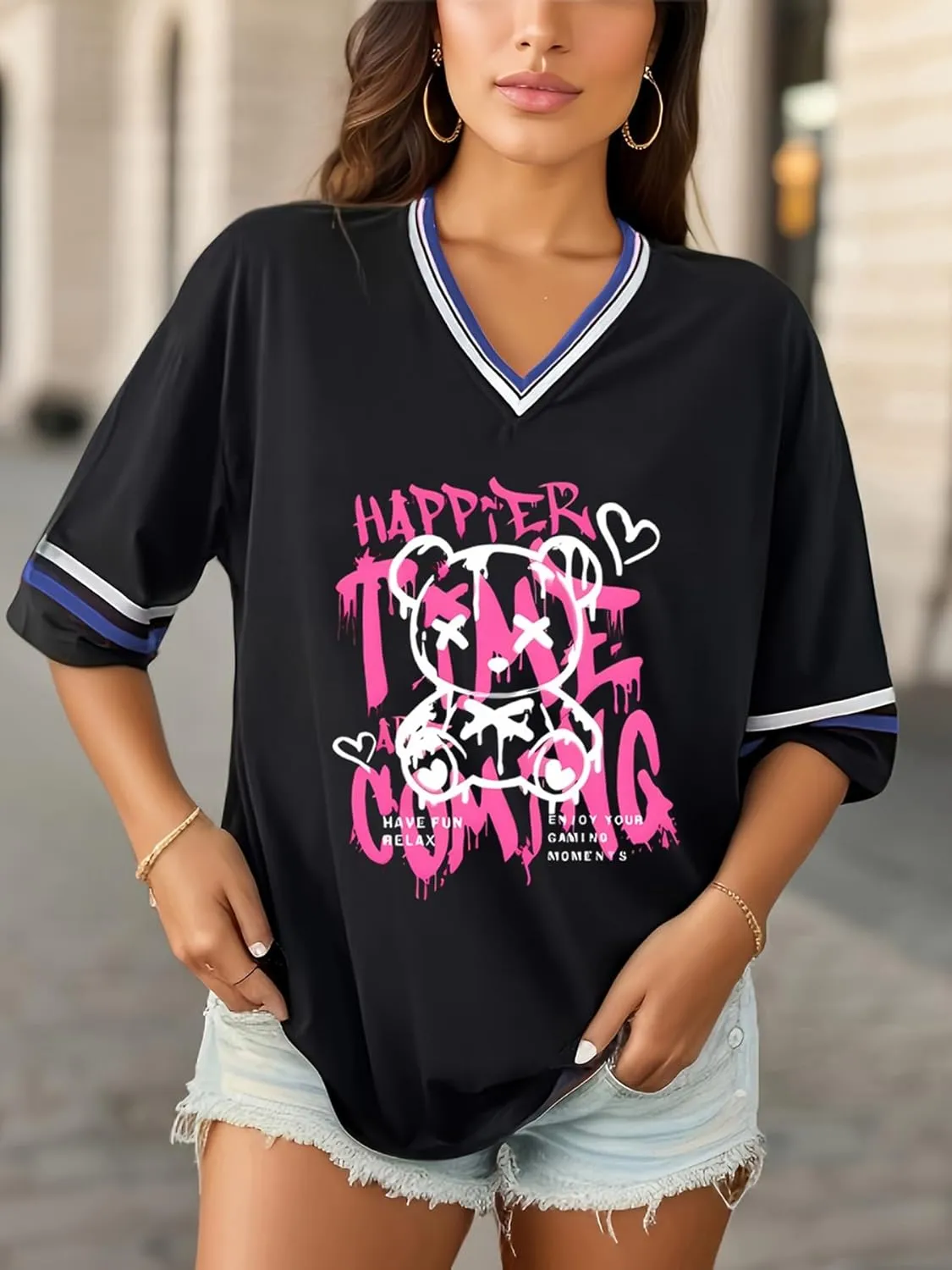 Women's Y2k Harajuku Fashion Korean Graphic T-Shirt Summer Kawaii Bear Goth Casual Tops