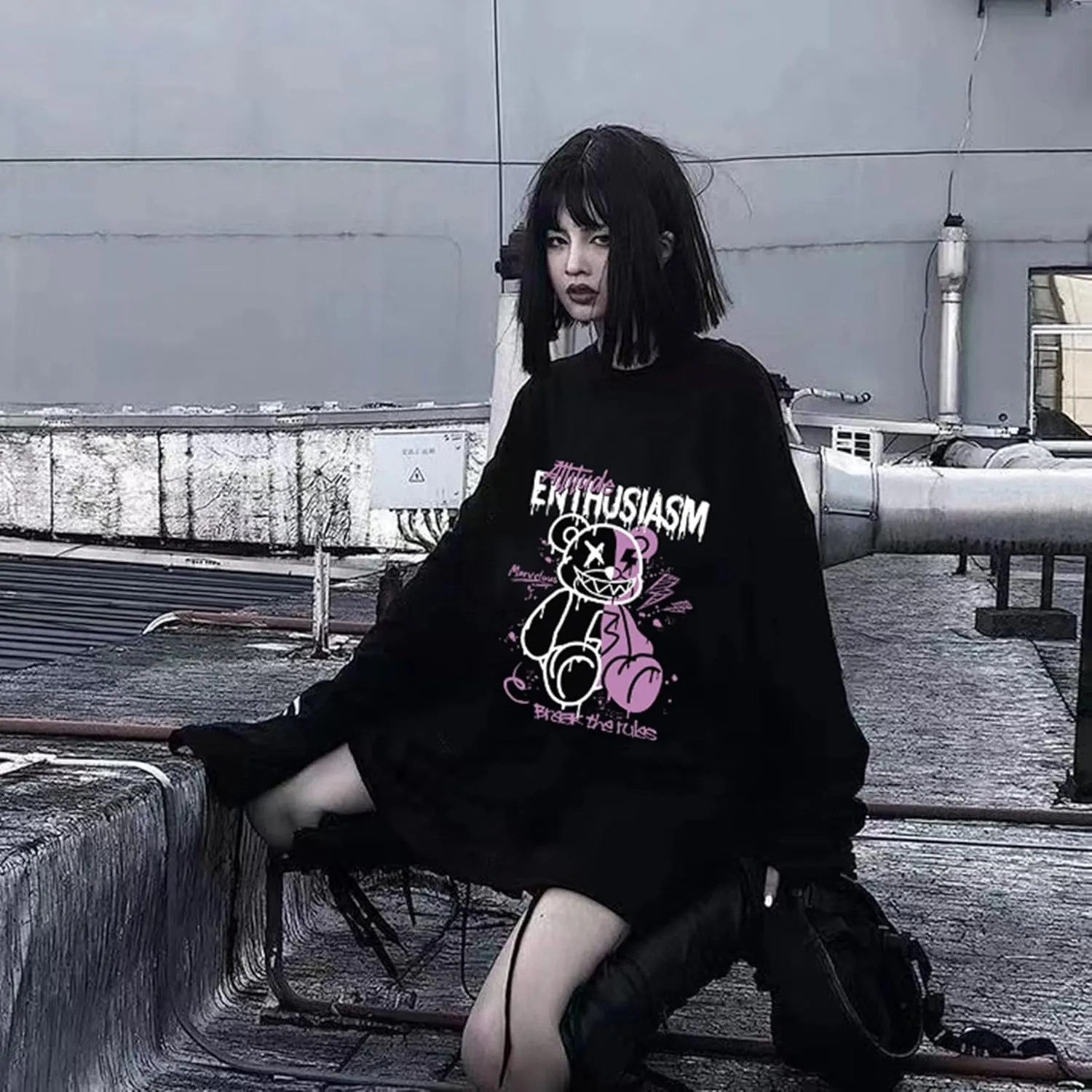 Women's Y2k Harajuku Fashion Korean Graphic T-Shirt Summer Kawaii Bear Goth Casual Tops