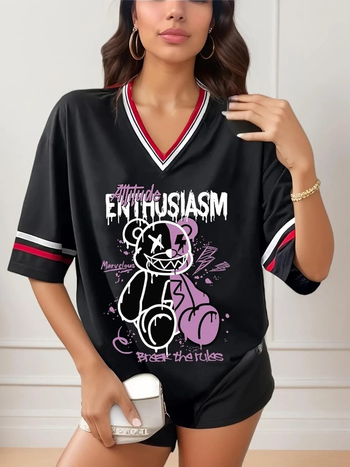 Women's Y2k Harajuku Fashion Korean Graphic T-Shirt Summer Kawaii Bear Goth Casual Tops