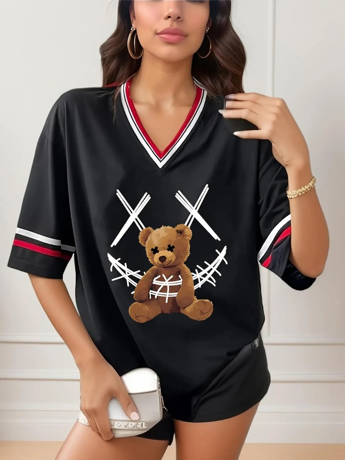 Women's Y2k Harajuku Fashion Korean Graphic T-Shirt Summer Kawaii Bear Goth Casual Tops