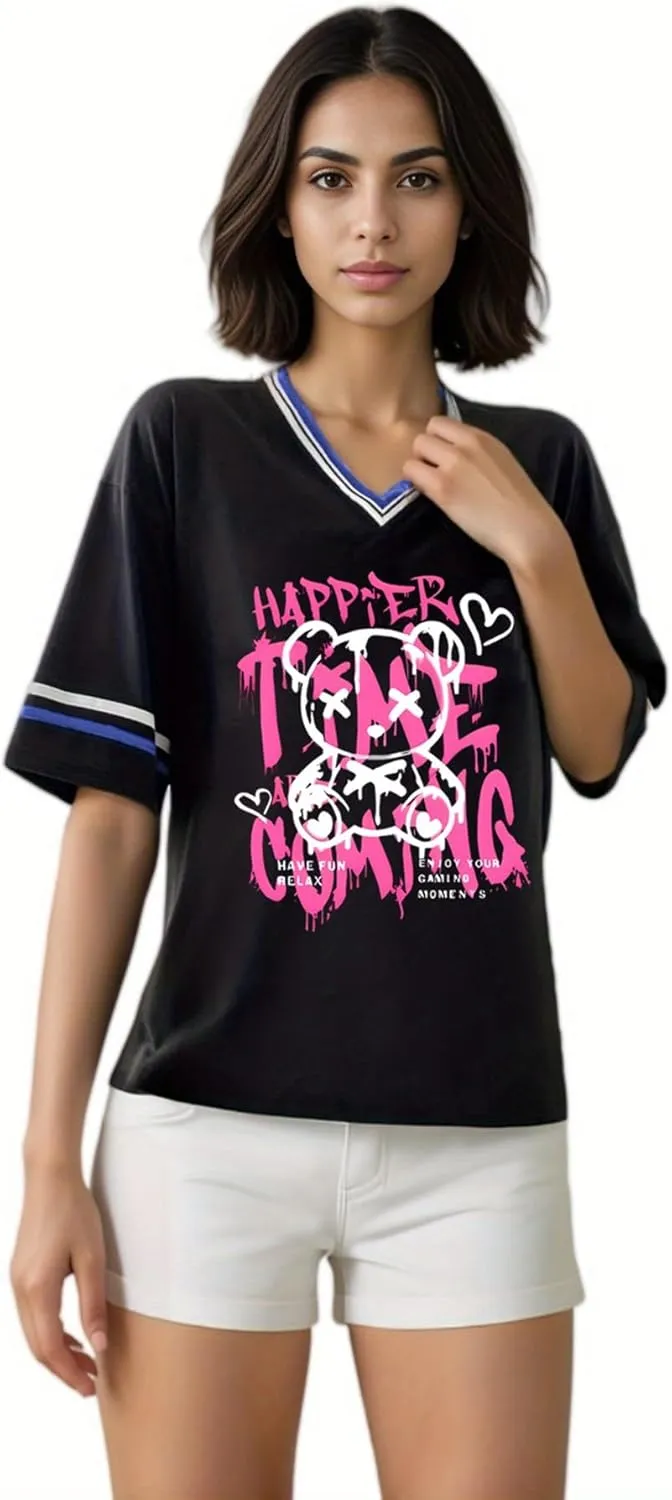 Women's Y2k Harajuku Fashion Korean Graphic T-Shirt Summer Kawaii Bear Goth Casual Tops