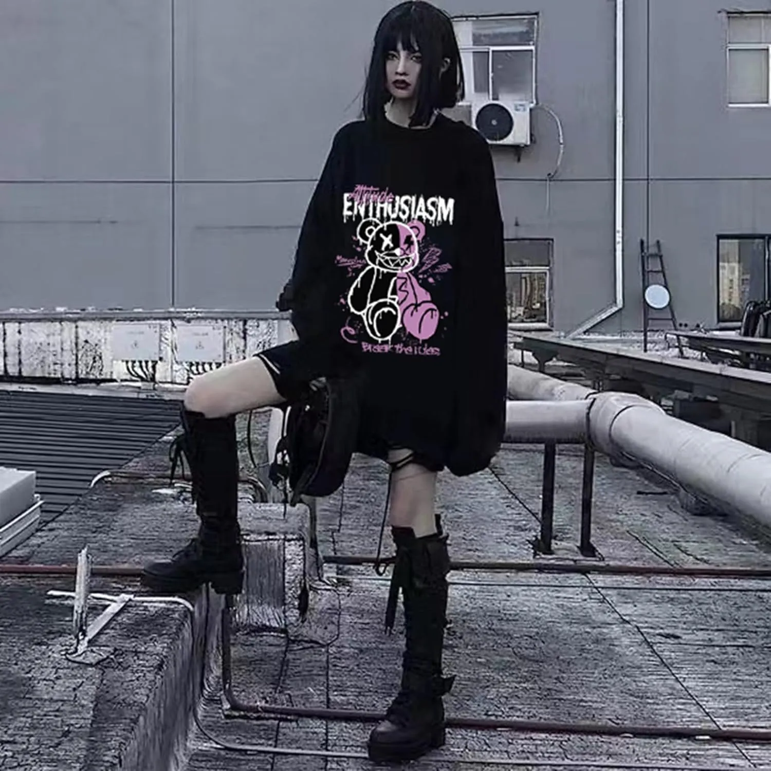 Women's Y2k Harajuku Fashion Korean Graphic T-Shirt Summer Kawaii Bear Goth Casual Tops