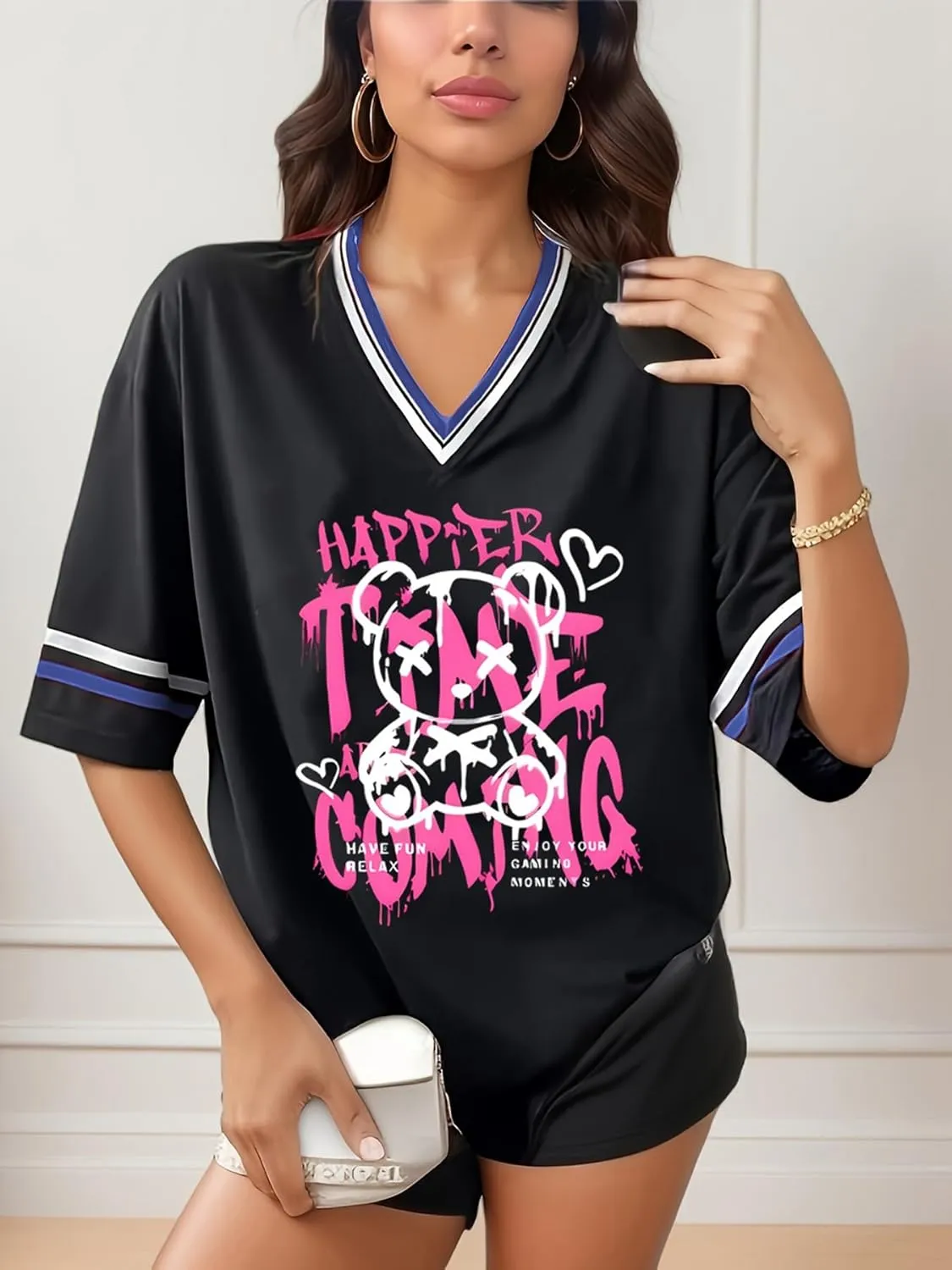 Women's Y2k Harajuku Fashion Korean Graphic T-Shirt Summer Kawaii Bear Goth Casual Tops