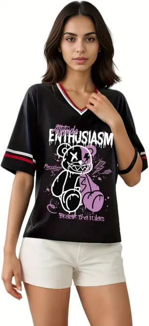 Women's Y2k Harajuku Fashion Korean Graphic T-Shirt Summer Kawaii Bear Goth Casual Tops