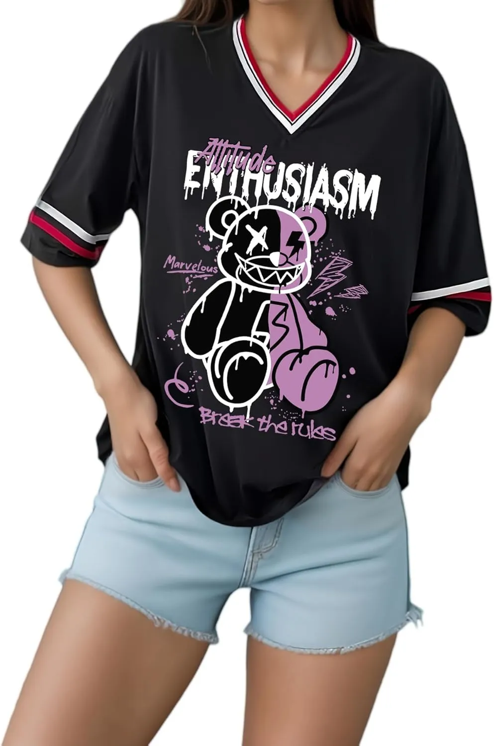 Women's Y2k Harajuku Fashion Korean Graphic T-Shirt Summer Kawaii Bear Goth Casual Tops