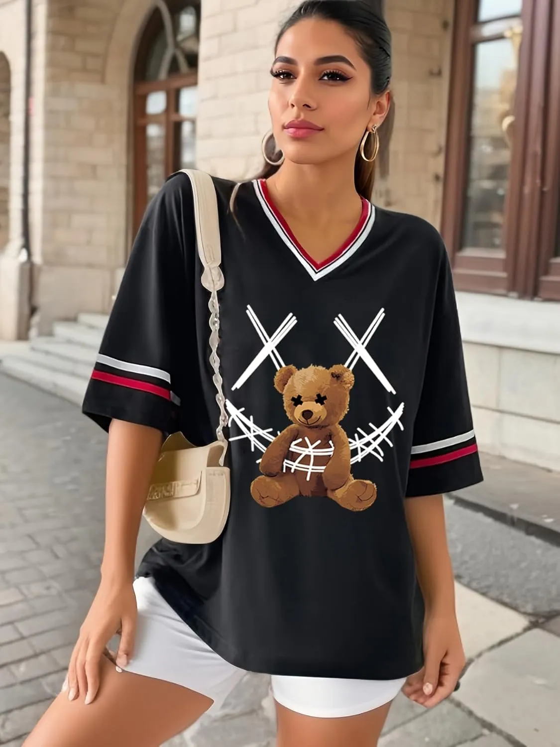 Women's Y2k Harajuku Fashion Korean Graphic T-Shirt Summer Kawaii Bear Goth Casual Tops