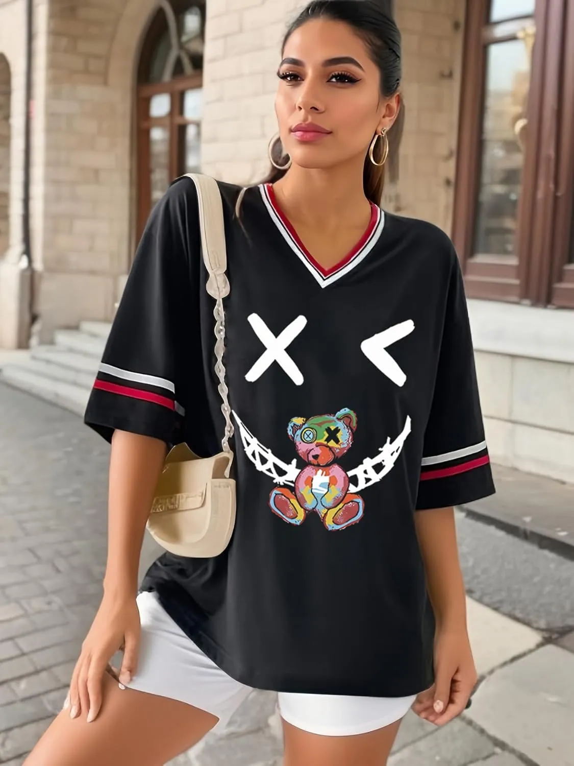 Women's Y2k Harajuku Fashion Korean Graphic T-Shirt Summer Kawaii Bear Goth Casual Tops