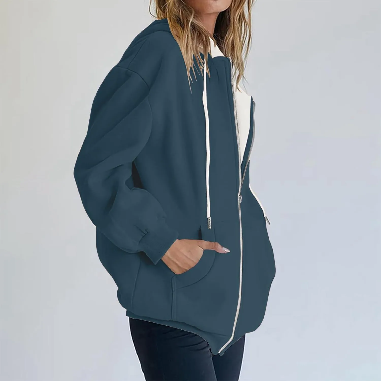 Womens Zip Up Hoodies Long Sleeve Fall Oversized Sweatshirts Jacket with Pockets 2025 Fashion Clothes Sweaters