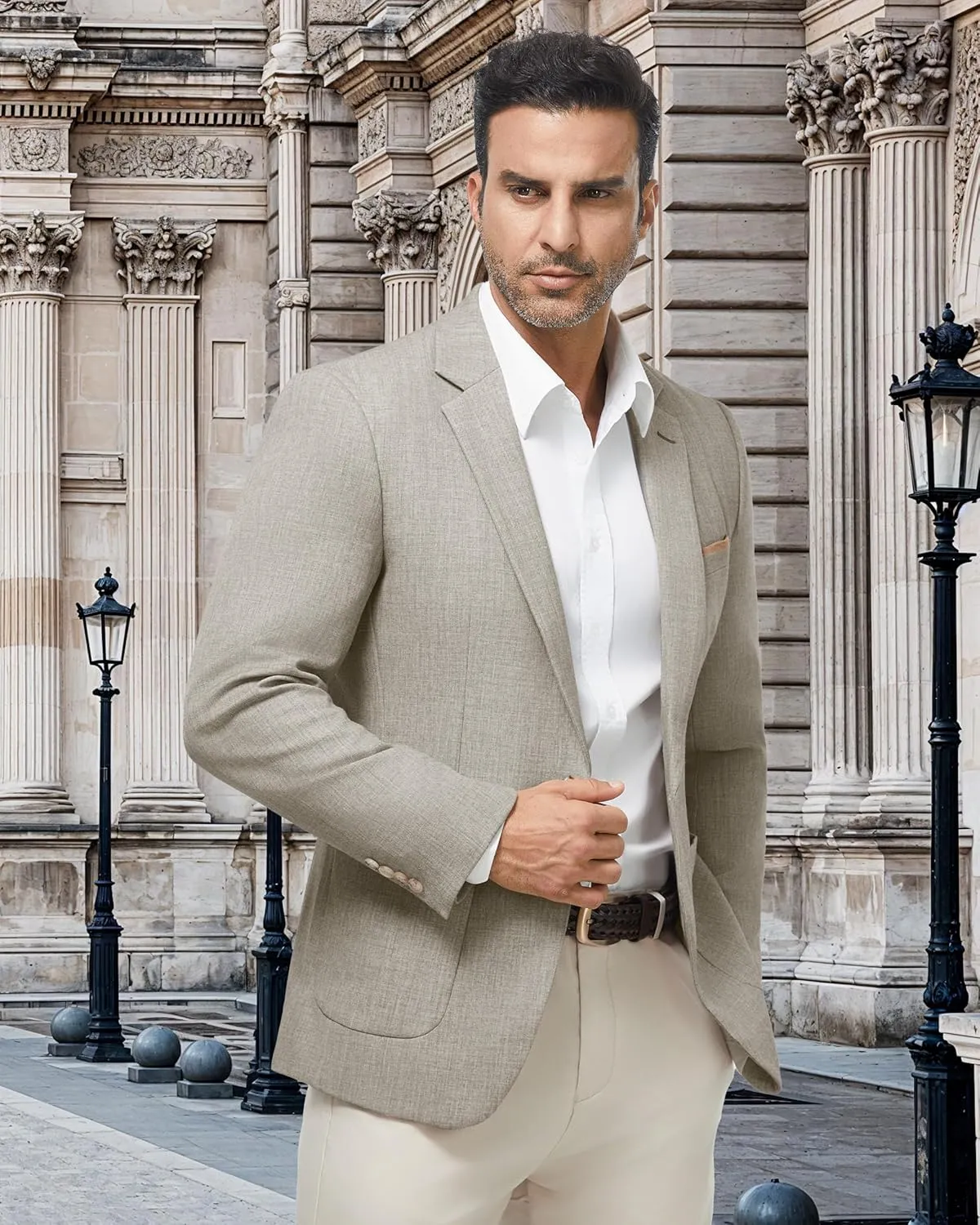 WULFUL Men's Herringbone Blazer Jacket Lightweight Casual Sport Coat One Button Suit Jackets