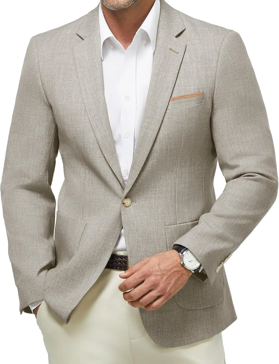 WULFUL Men's Herringbone Blazer Jacket Lightweight Casual Sport Coat One Button Suit Jackets