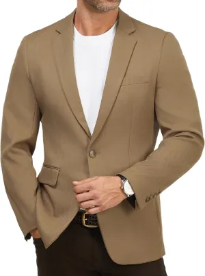 WULFUL Men's Herringbone Blazer Jacket Lightweight Casual Sport Coat One Button Suit Jackets