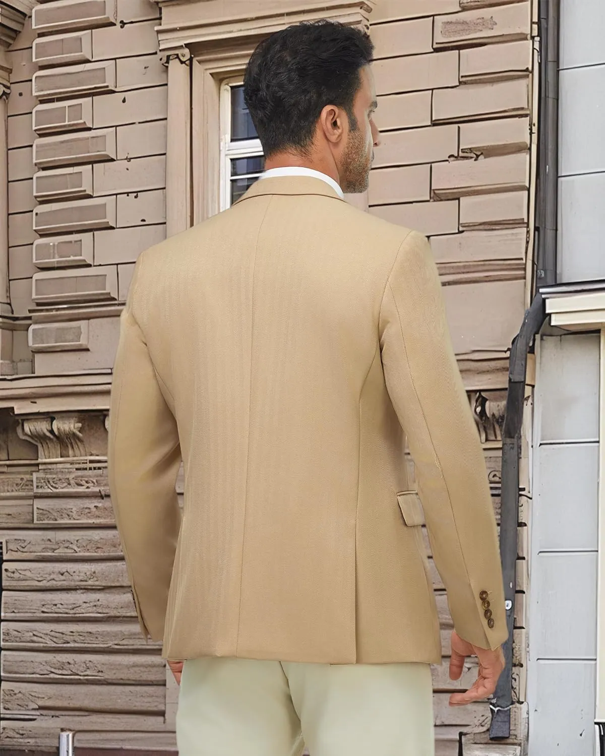 WULFUL Men's Herringbone Blazer Jacket Lightweight Casual Sport Coat One Button Suit Jackets