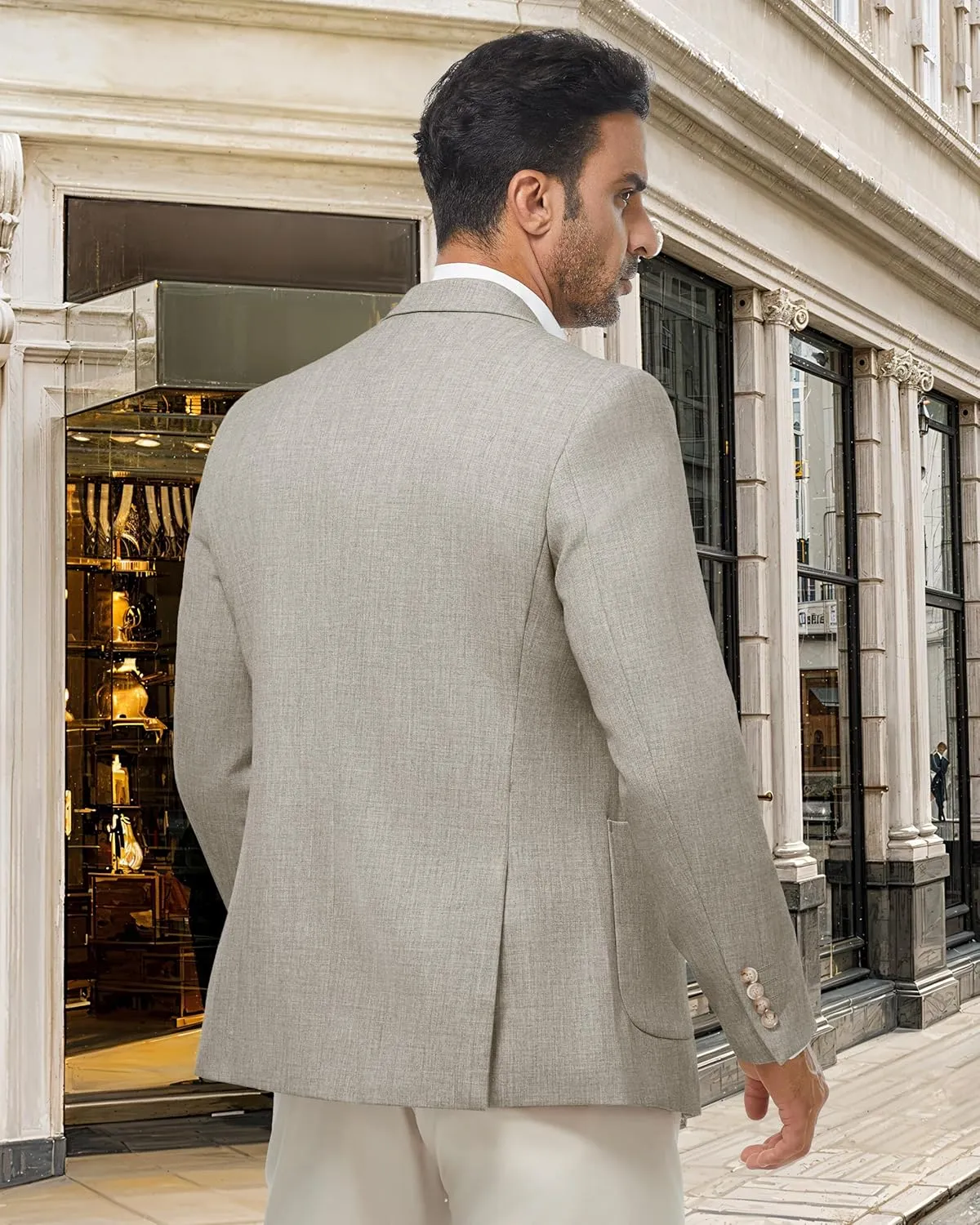 WULFUL Men's Herringbone Blazer Jacket Lightweight Casual Sport Coat One Button Suit Jackets