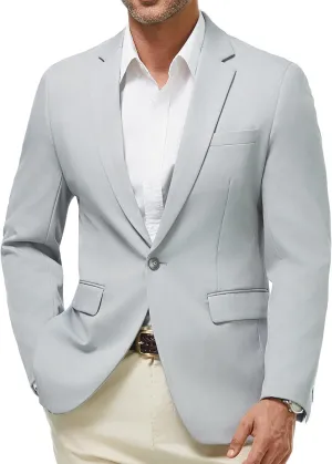 WULFUL Men's Herringbone Blazer Jacket Lightweight Casual Sport Coat One Button Suit Jackets