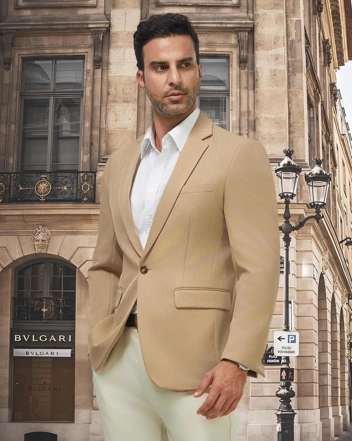 WULFUL Men's Herringbone Blazer Jacket Lightweight Casual Sport Coat One Button Suit Jackets