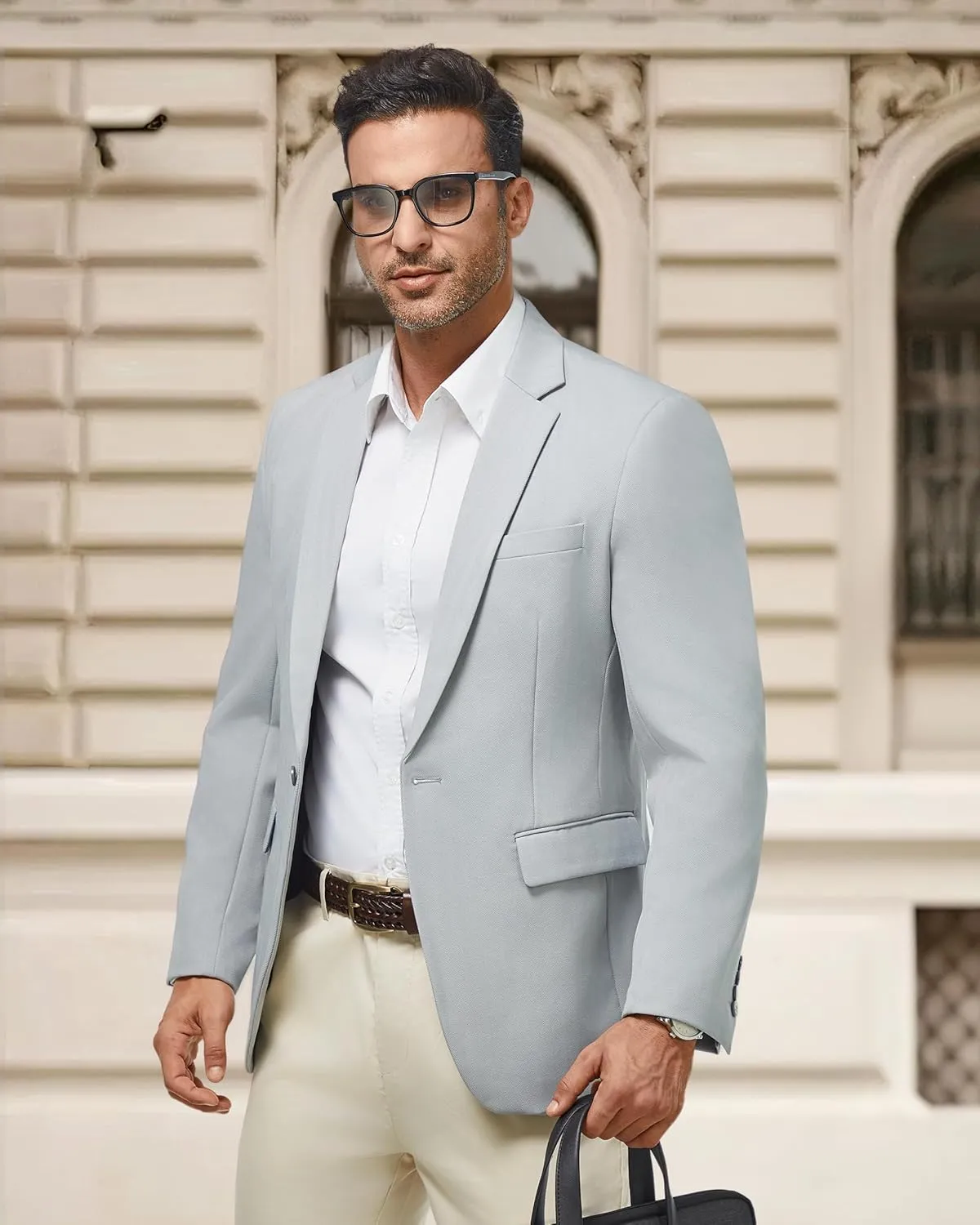 WULFUL Men's Herringbone Blazer Jacket Lightweight Casual Sport Coat One Button Suit Jackets