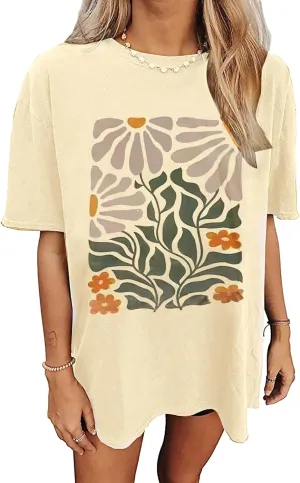 Wyeysyt Women Oversized Flower Graphic Tees Nashville Music Short Sleeve Tshirts Summer Vintage Casual Tops