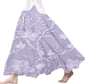 XOWRTE Women's Boho Casual Skirts Summer 2025 Lace Embroidery Elastic Waist Flowy Tiered A-Line Beach Maxi Skirt Swing Cute