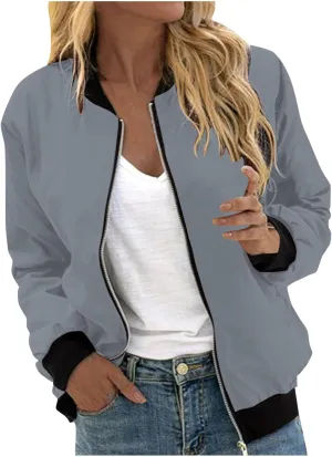 yardsong Bomber Jacket for Women Fall Lightweight Casual Coats Plus Size Zip Up Long Sleeve Windbreaker Outwear with Pockets