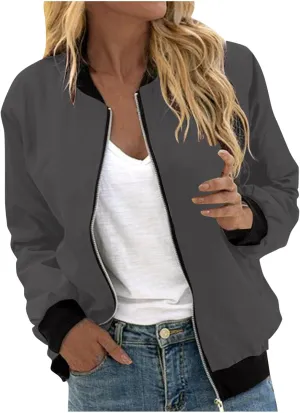 yardsong Bomber Jacket for Women Fall Lightweight Casual Coats Plus Size Zip Up Long Sleeve Windbreaker Outwear with Pockets