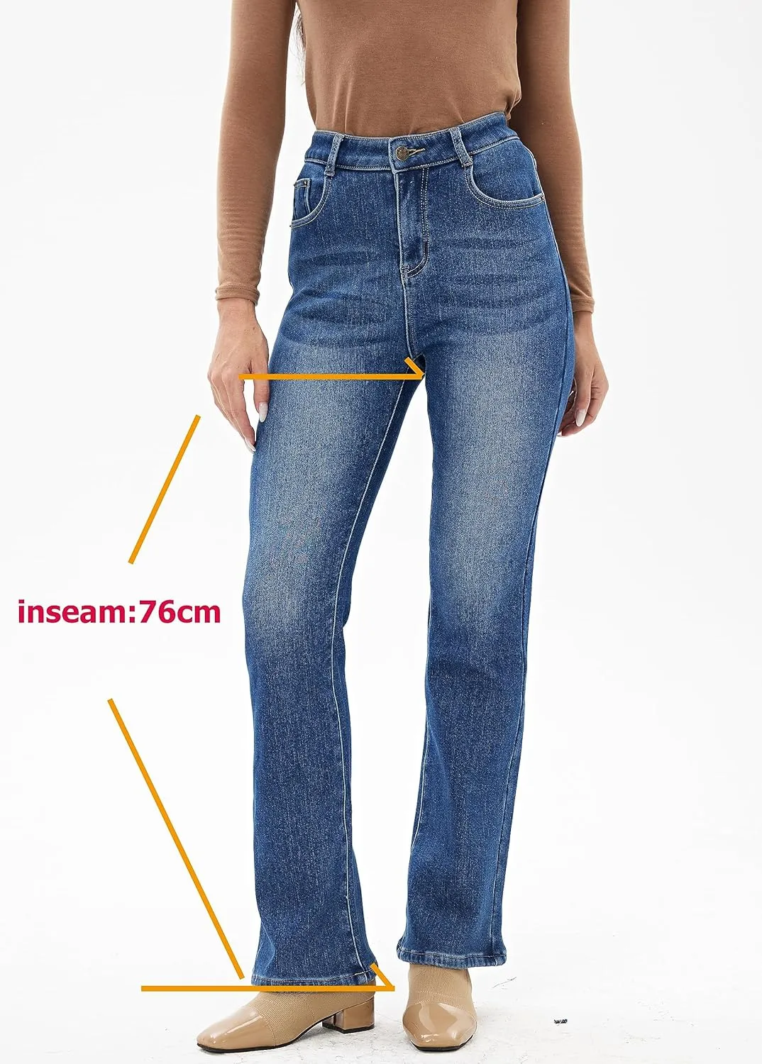Yehopere Women's Fleece Lined Straight Flare Leg Winter Thermal Flannel Lined Jean Denim Trouser Pant