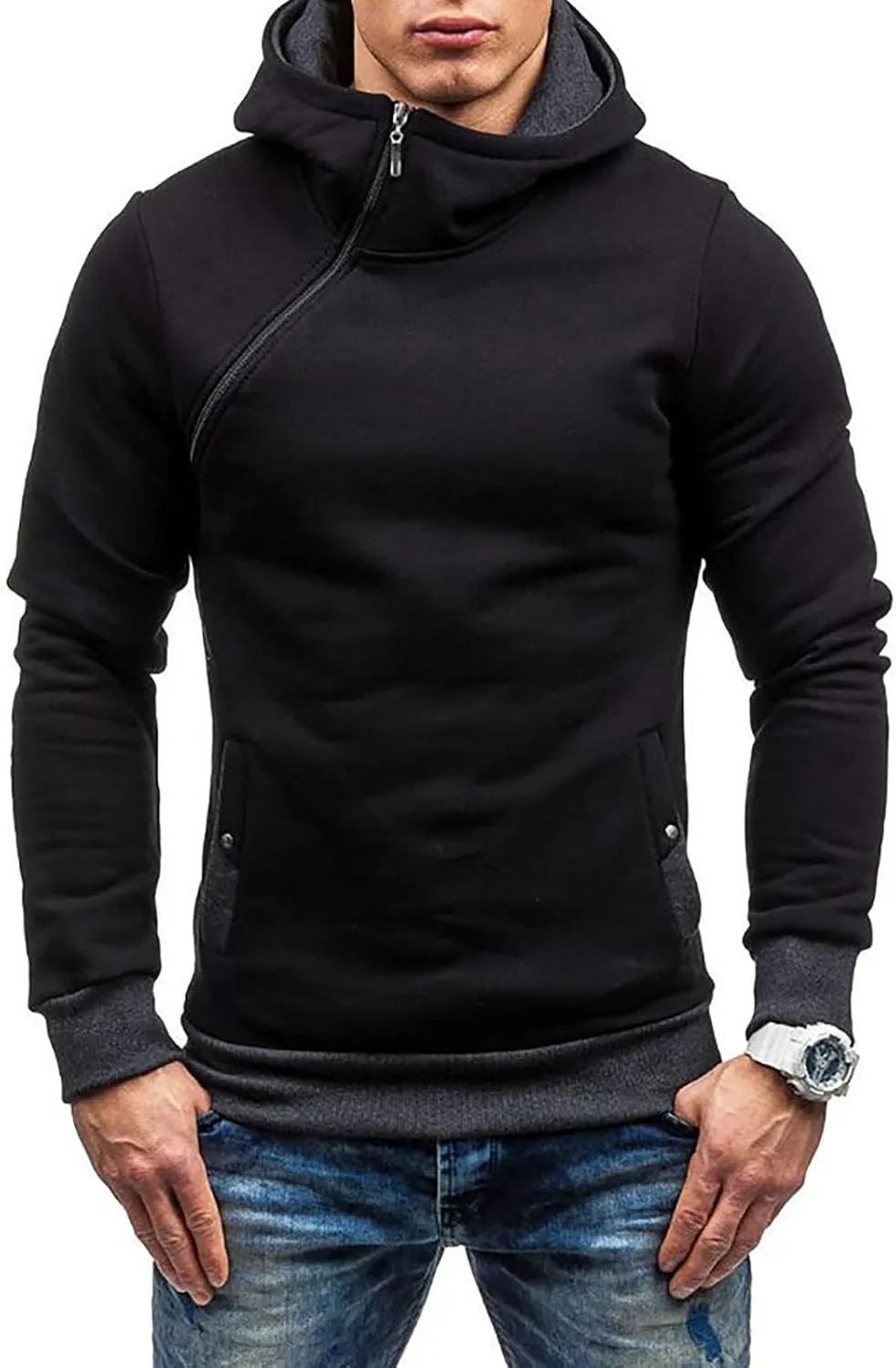 Ymosrh Fashion Coats for Men Camouflage Sports Sweatshirt Long Sleeve Zipper Hooded Jacket Coat Winter Jackets