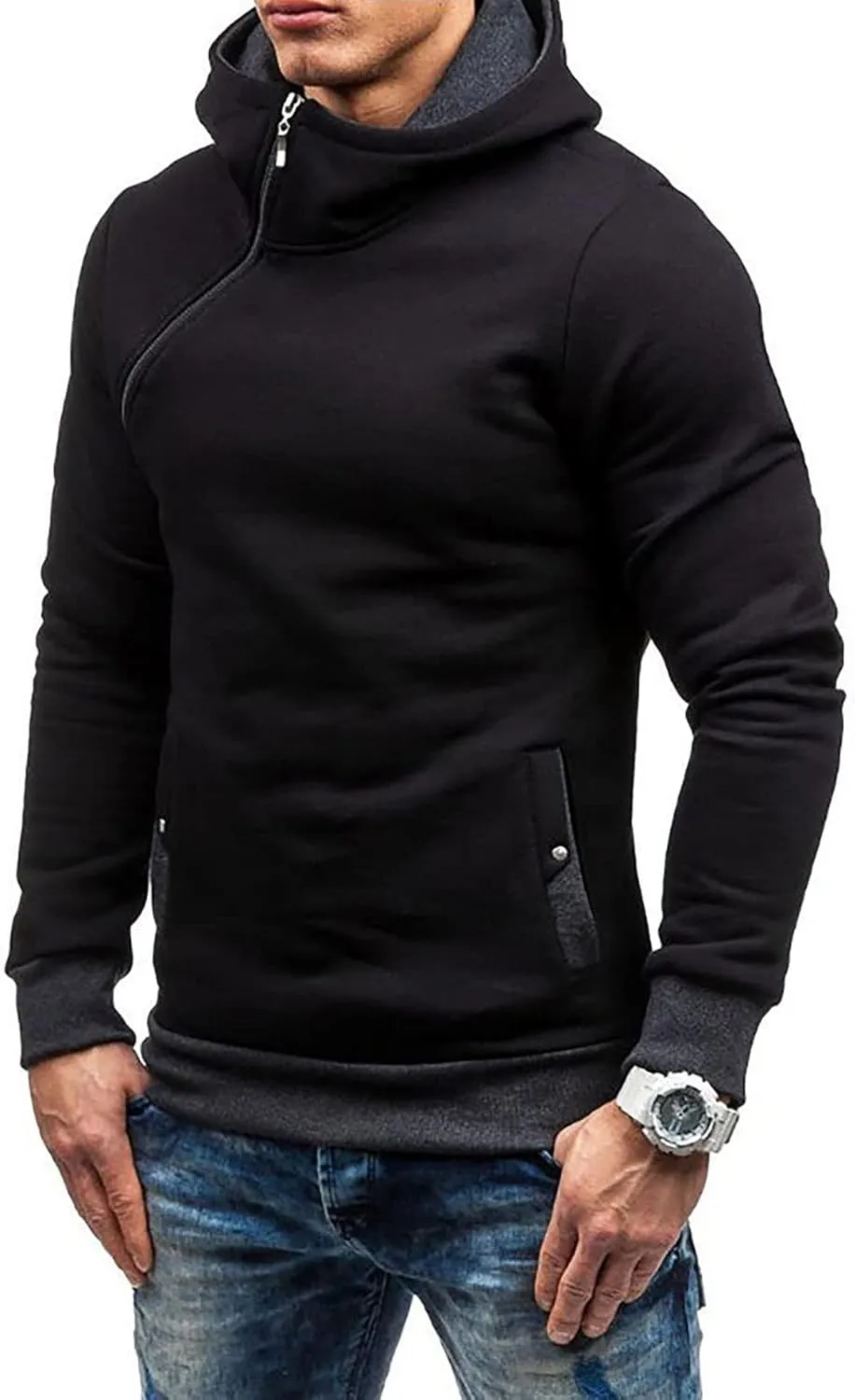 Ymosrh Fashion Coats for Men Camouflage Sports Sweatshirt Long Sleeve Zipper Hooded Jacket Coat Winter Jackets