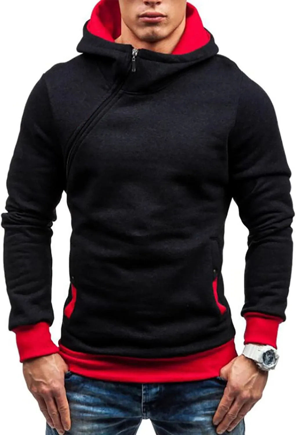Ymosrh Fashion Coats for Men Camouflage Sports Sweatshirt Long Sleeve Zipper Hooded Jacket Coat Winter Jackets