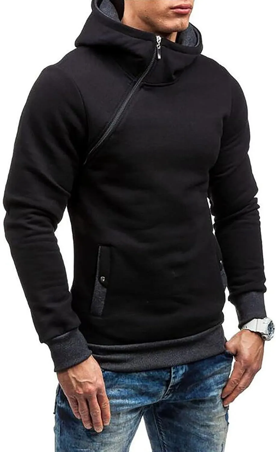 Ymosrh Fashion Coats for Men Camouflage Sports Sweatshirt Long Sleeve Zipper Hooded Jacket Coat Winter Jackets
