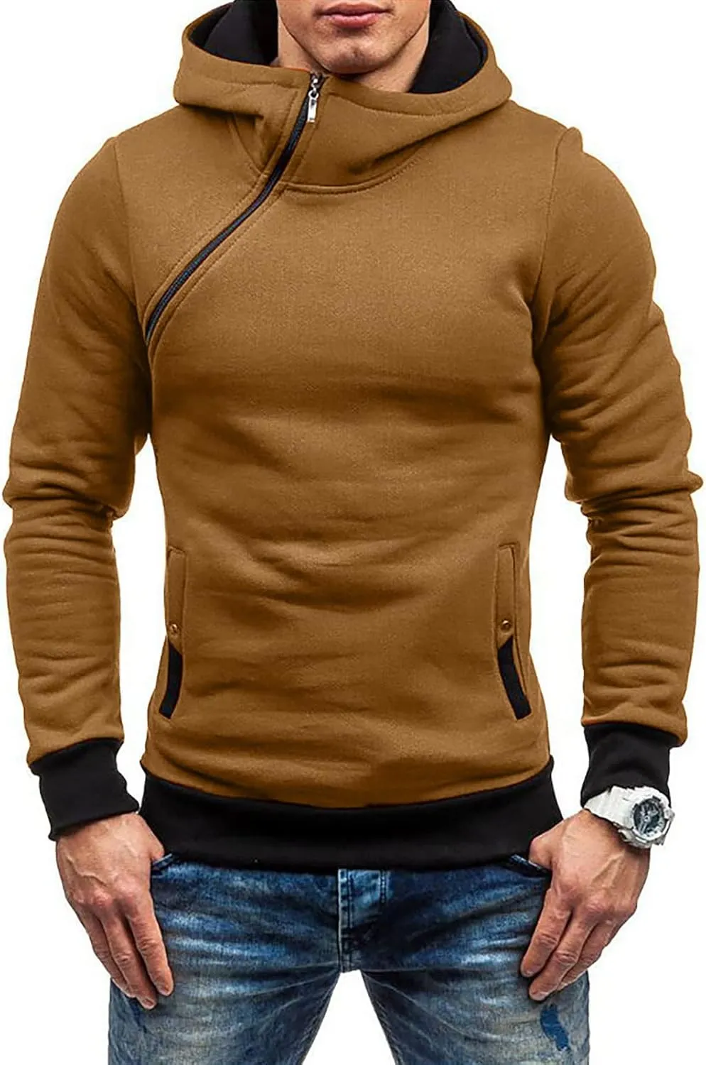 Ymosrh Fashion Coats for Men Camouflage Sports Sweatshirt Long Sleeve Zipper Hooded Jacket Coat Winter Jackets
