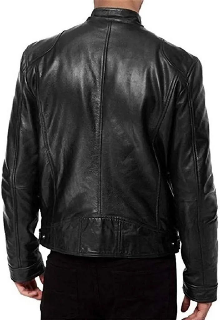 Ymosrh Fashion Coats for Men Cool Jacket Leather Long Sleeve Autumn Winter Stand Collar Club Coat Mens Jackets