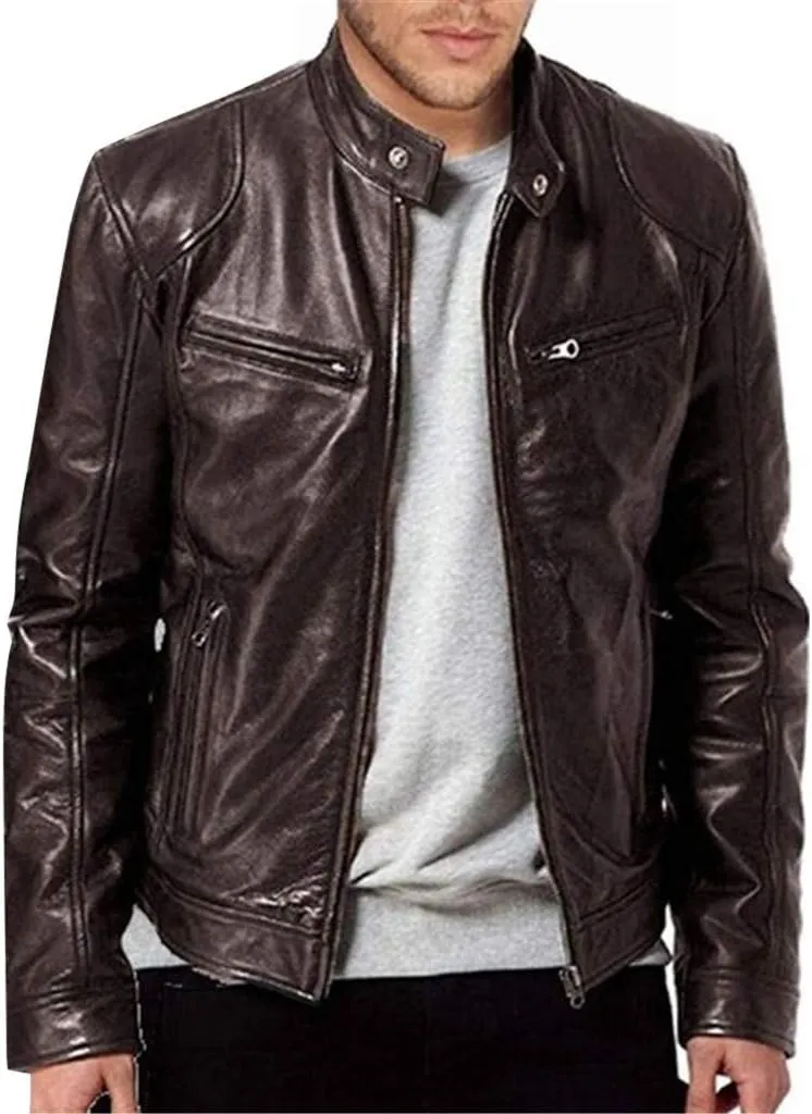 Ymosrh Fashion Coats for Men Cool Jacket Leather Long Sleeve Autumn Winter Stand Collar Club Coat Mens Jackets