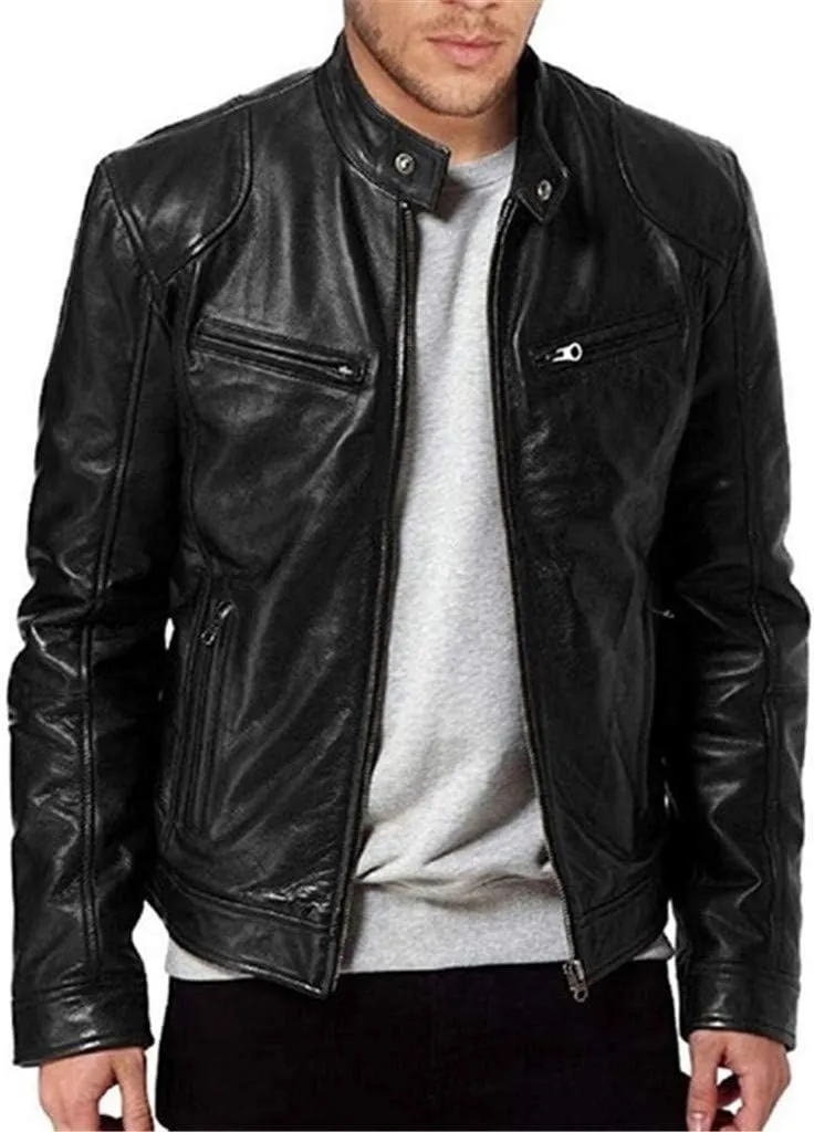 Ymosrh Fashion Coats for Men Cool Jacket Leather Long Sleeve Autumn Winter Stand Collar Club Coat Mens Jackets