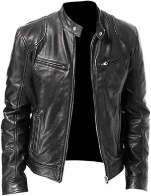 Ymosrh Fashion Coats for Men Cool Jacket Leather Long Sleeve Autumn Winter Stand Collar Club Coat Mens Jackets