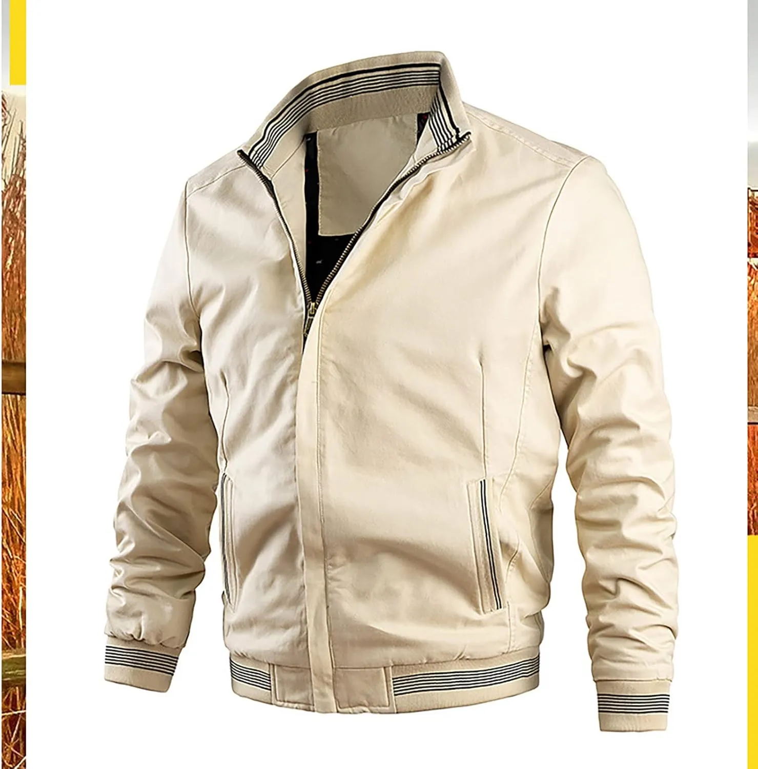 Ymosrh Fashion Coats for Men Jacket-Lightweight Casual Spring Fall Thin Bomber Zip Pockets Coat Outwear Jackets