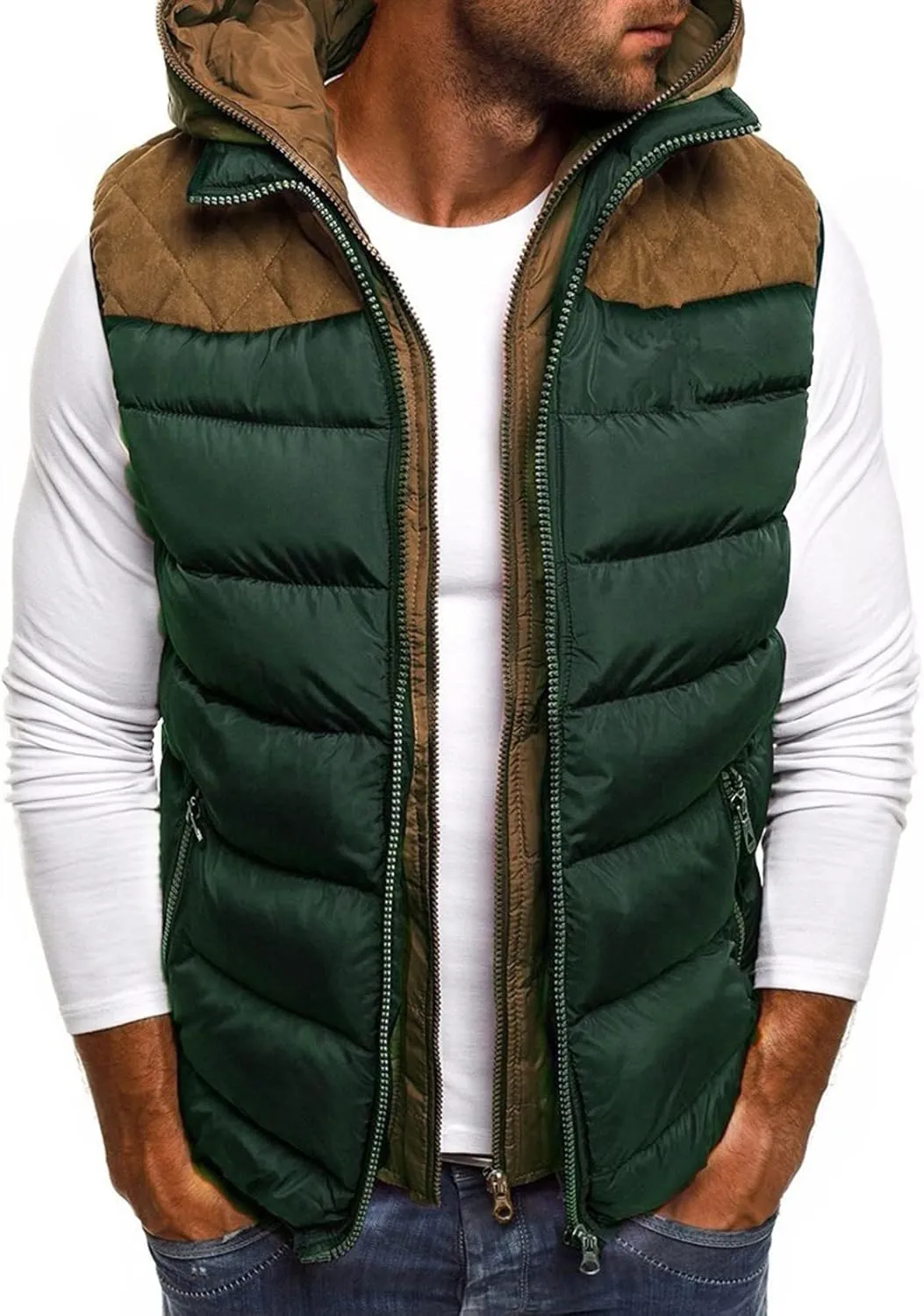 Ymosrh Men's Big and Tall Jackets Lightweight Water-Resistant Packable Hooded Puffer Down Vest Jacket Men's, S-5XL
