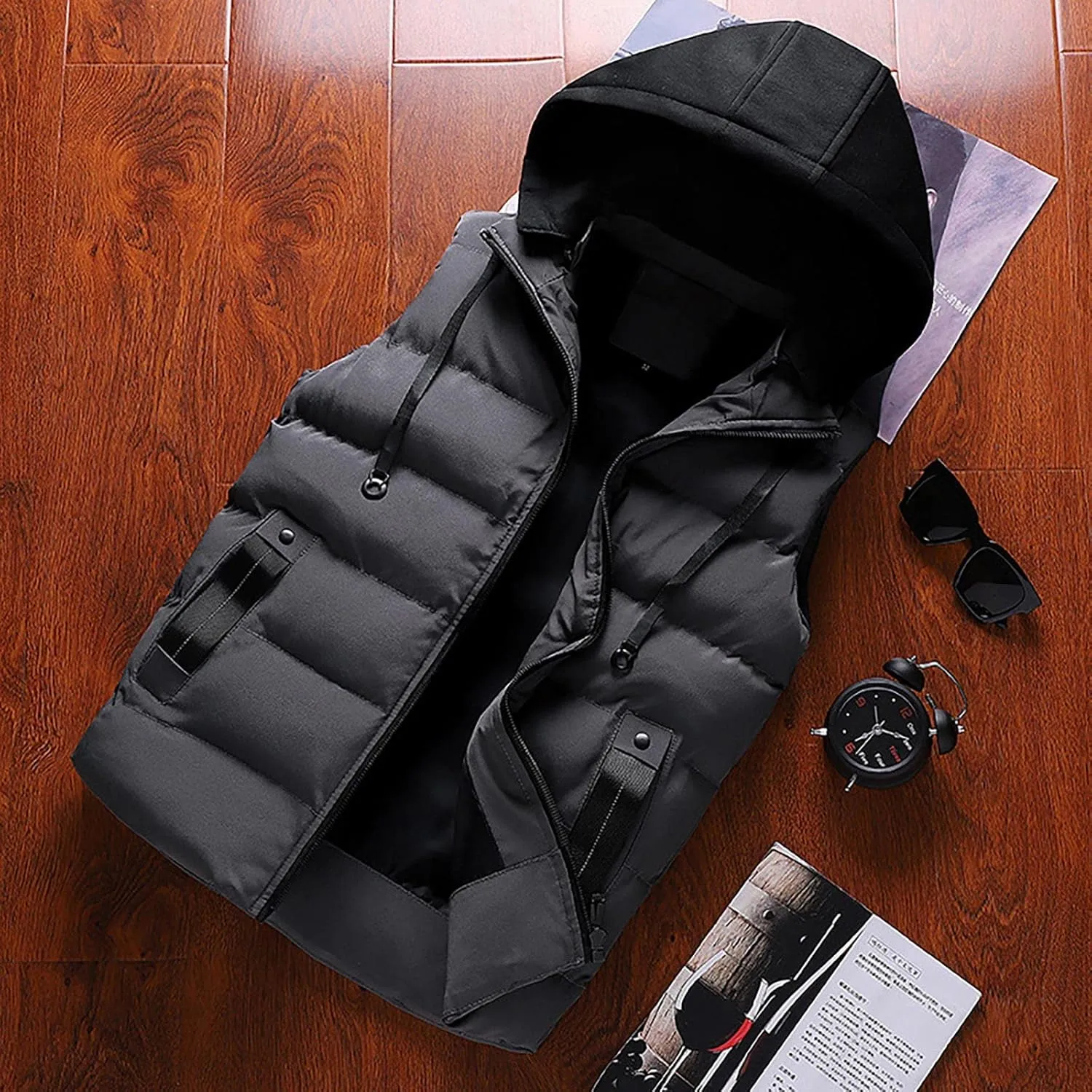 Ymosrh Men's Down Jacket Lightweight Puffer Vest Sleeveless Winter Jacket with Hood for Men, XS-2XL
