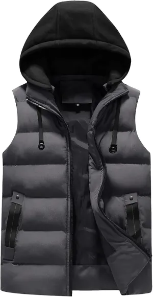 Ymosrh Men's Down Jacket Lightweight Puffer Vest Sleeveless Winter Jacket with Hood for Men, XS-2XL