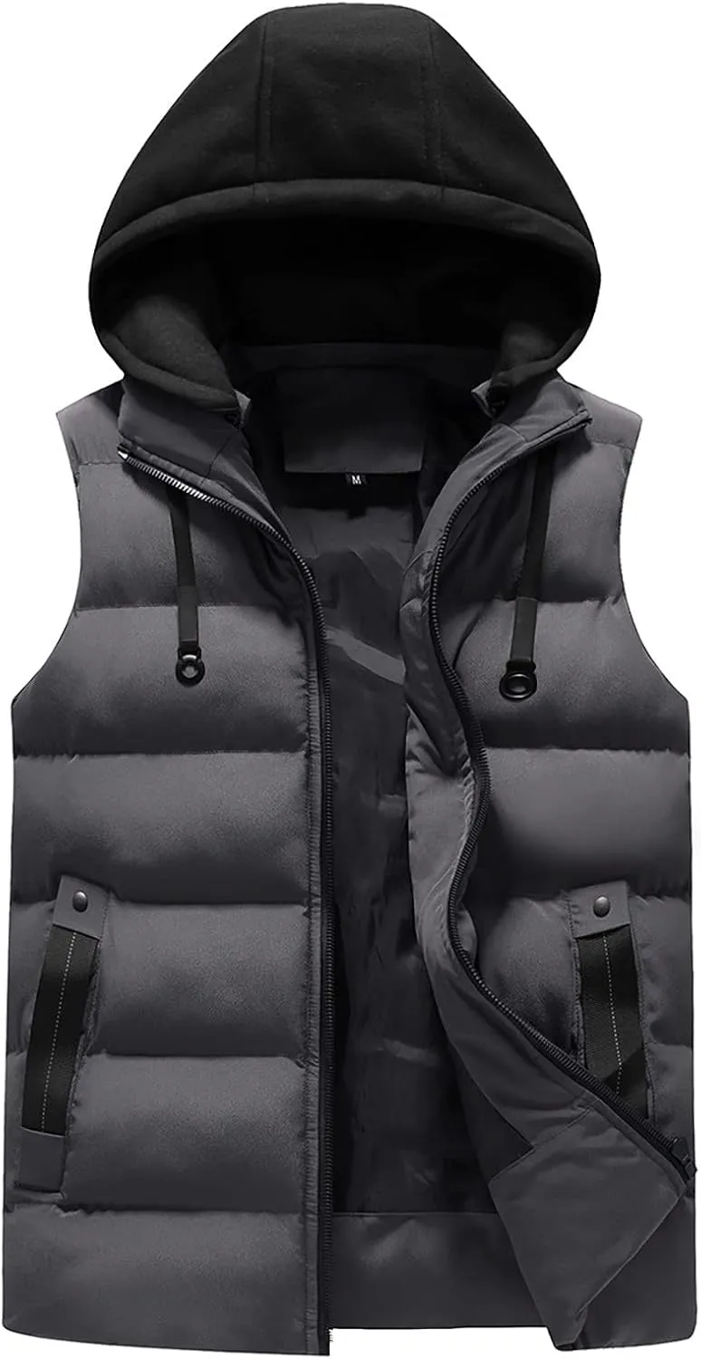 Ymosrh Men's Down Jacket Lightweight Puffer Vest Sleeveless Winter Jacket with Hood for Men, XS-2XL