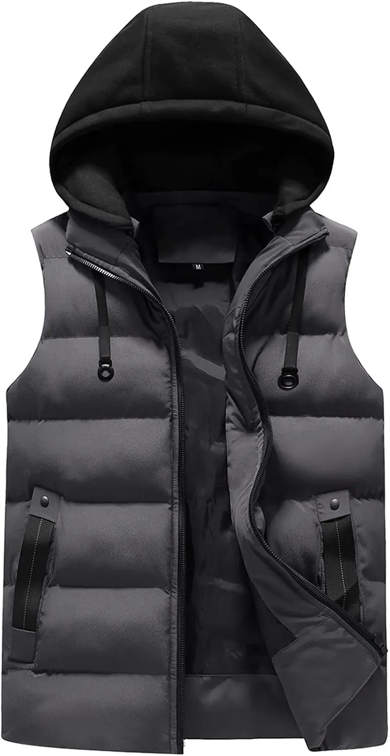 Ymosrh Men's Down Jacket Lightweight Puffer Vest Sleeveless Winter Jacket with Hood for Men, XS-2XL