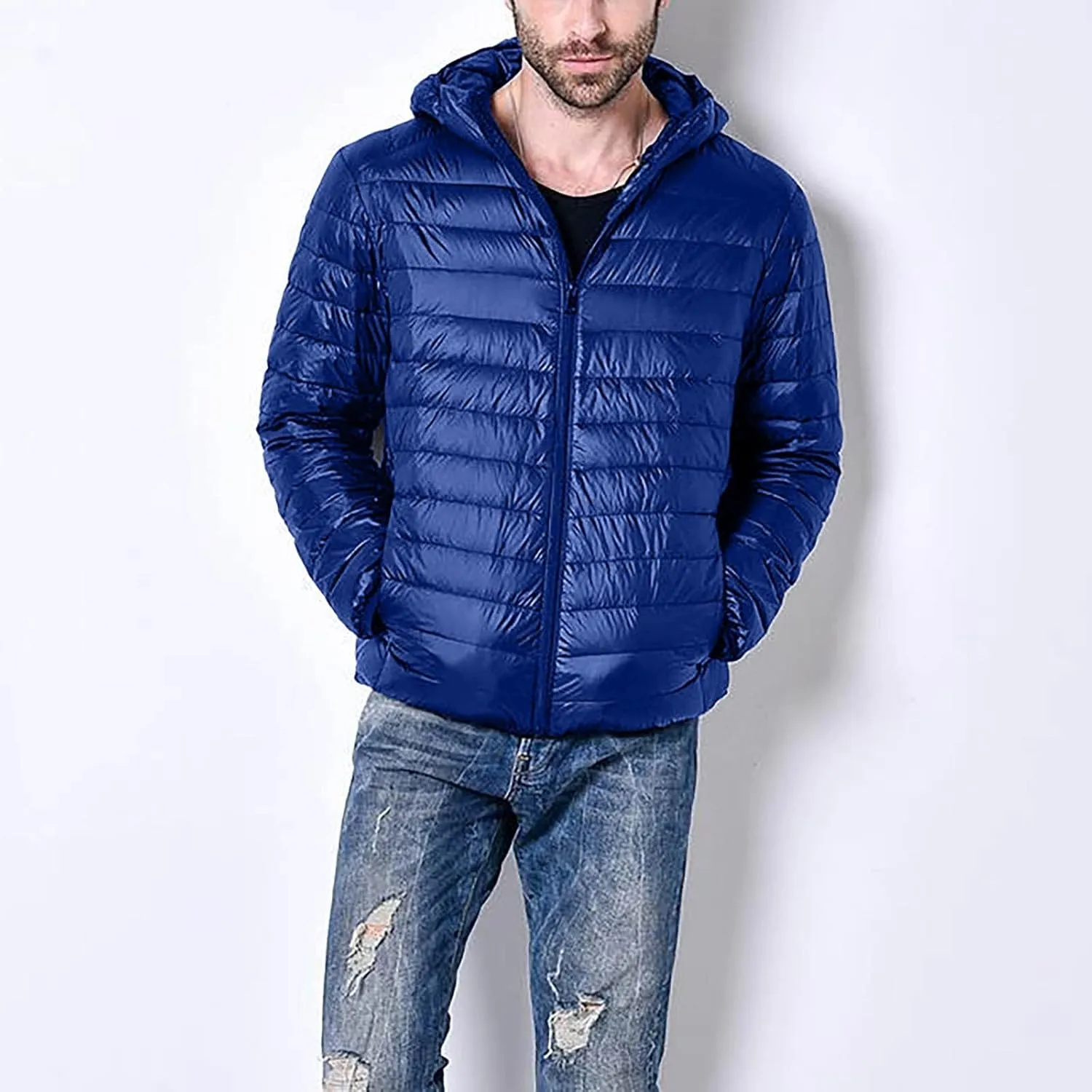 Ymosrh Men's Jacket Down Quilted Lined Winter Casual Windproof Puffer Jacket Warm Windbreaker Coats Jackets, XXL-5XL