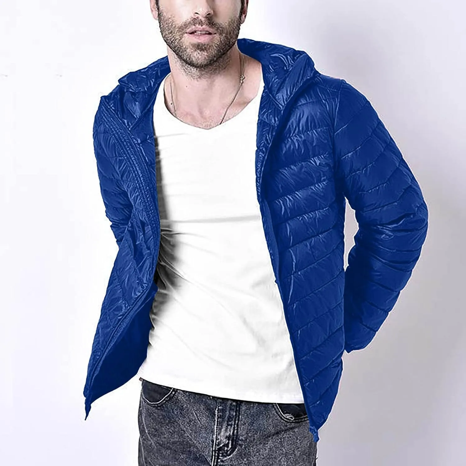 Ymosrh Men's Jacket Down Quilted Lined Winter Casual Windproof Puffer Jacket Warm Windbreaker Coats Jackets, XXL-5XL