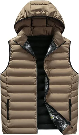 Ymosrh Men's Puffer Jacket Packable Lightweight Water Resistant Down Alternative Vest Jacket With Hood Winter, XXXXL-5XL
