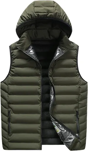 Ymosrh Men's Puffer Jacket Packable Lightweight Water Resistant Down Alternative Vest Jacket With Hood Winter, XXXXL-5XL