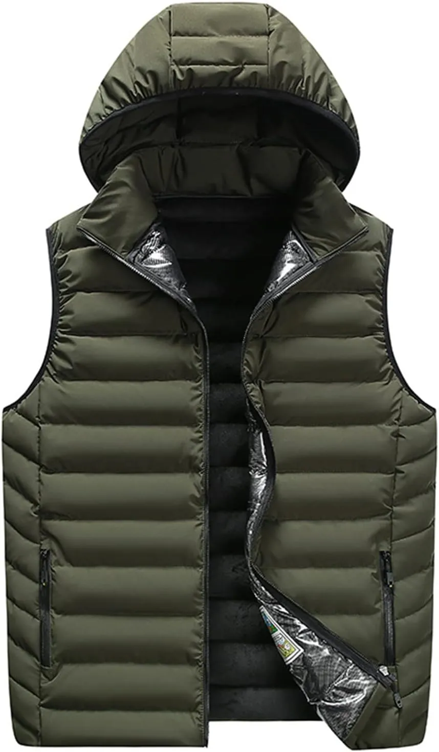 Ymosrh Men's Puffer Jacket Packable Lightweight Water Resistant Down Alternative Vest Jacket With Hood Winter, XXXXL-5XL