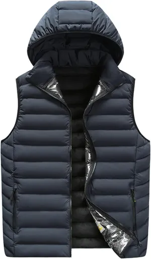 Ymosrh Men's Puffer Jacket Winter Warm Outdoor Padded Vest Thick Sleeveless Jacket with Hood Jackets, XXXXL-5XL