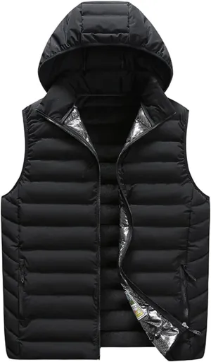 Ymosrh Men's Puffer Jacket Winter Warm Outdoor Padded Vest Thick Sleeveless Jacket with Hood Jackets, XXXXL-5XL
