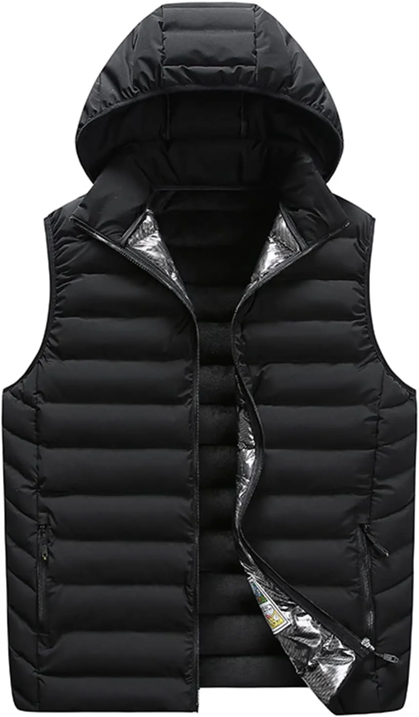 Ymosrh Men's Puffer Jacket Winter Warm Outdoor Padded Vest Thick Sleeveless Jacket with Hood Jackets, XXXXL-5XL
